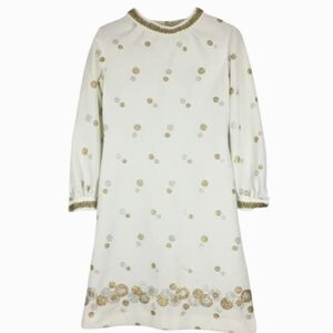 1960s Metallic Gold Silver Circles Polka Dots Space Age Mod Go Go Dress Medium